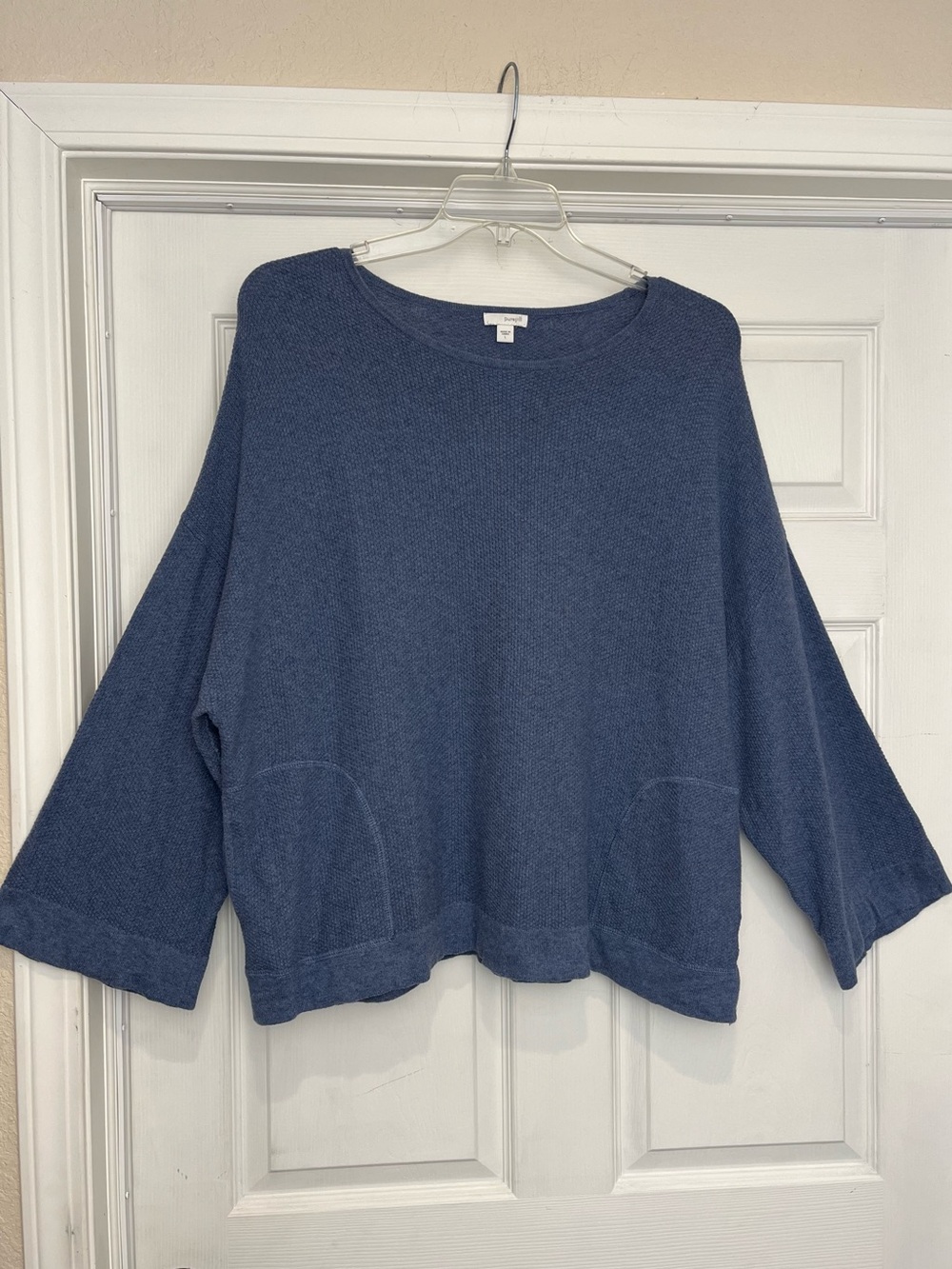 Pure Jill | Blue Cotton Cashmere Boxy Sweater, Large